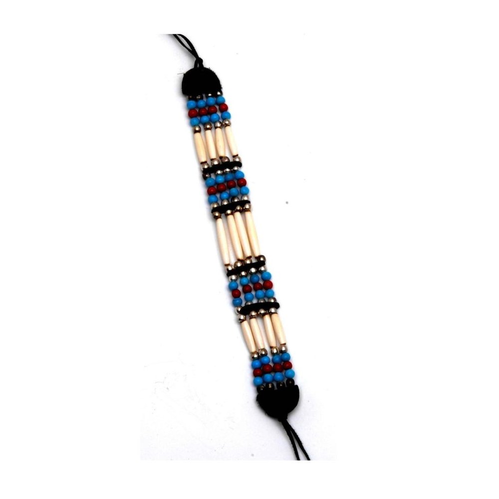 Four Row Choker Necklace Buffalo Bone Hairpipe and Beads